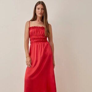 Reformation Plumeria Silk Midi Slip Dress in Cherry Size Medium - Like New